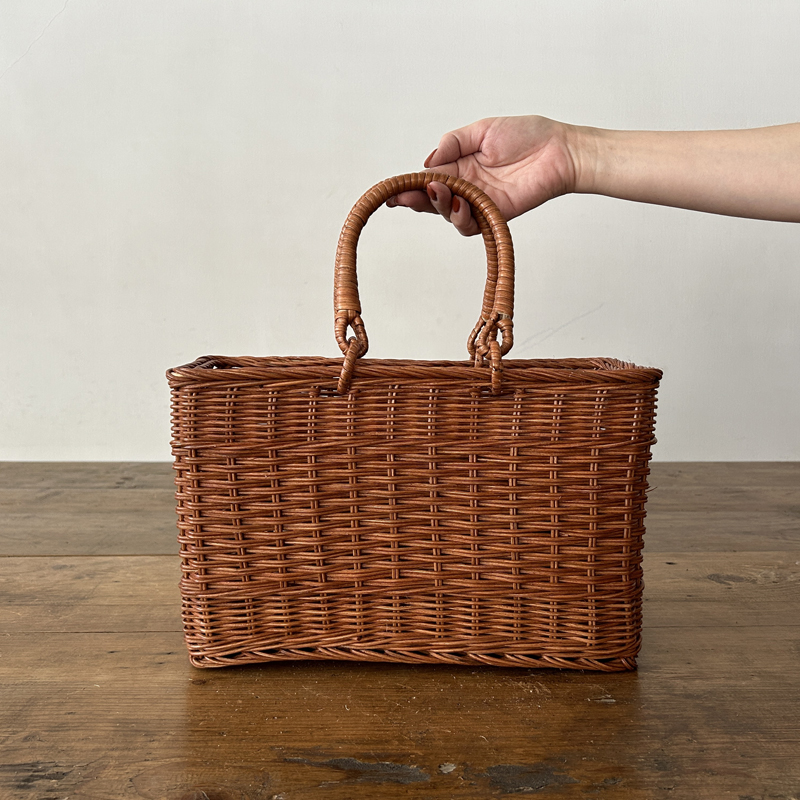 松野屋 藤2本スクエアバスケット ラタン 藤 かご バッグ ナチュラル