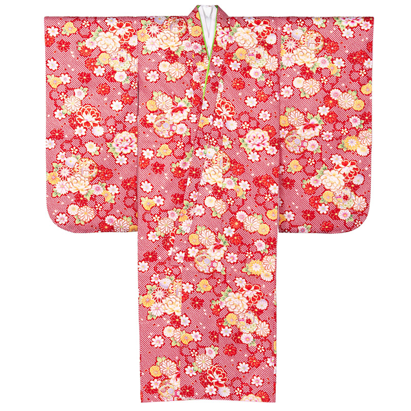 七五三 女の子 着物 四つ身 祝い着 単品 7歳 小紋柄 襦袢付き