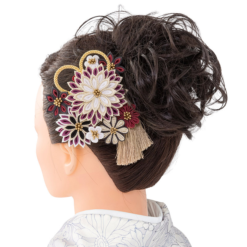 髪飾り 七五三 成人式 卒業式 つまみ菊と房 つまみ細工 2点セット