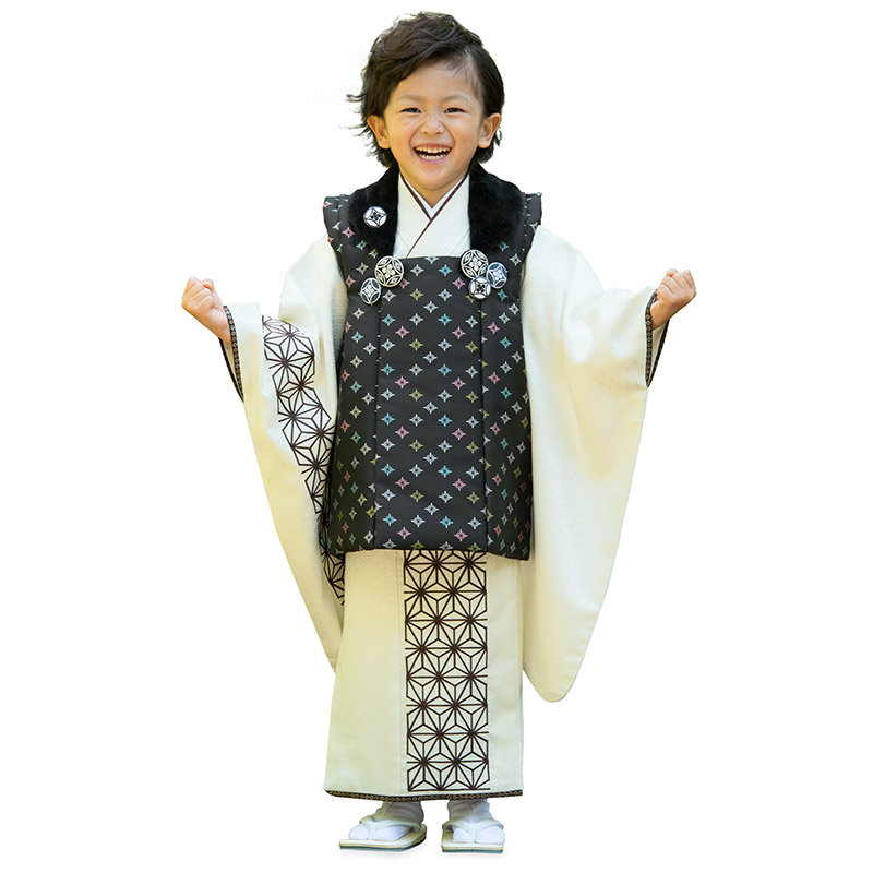 七五三 着物 男の子 3歳 2歳 被布 セット オフ白 黒 濃紺 グレー 紫 青