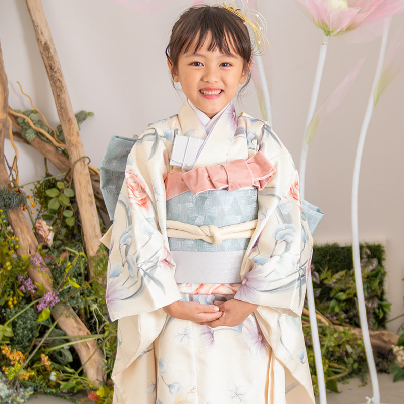 七五三 女の子 着物 7歳 購入 四つ身 バッグなしセット ピンク 水色