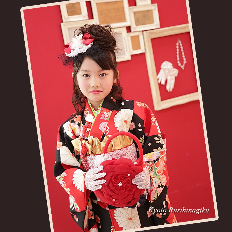 京都瑠璃雛菊 七五三 着物 7歳 購入 レトロ 古典 お祝い着 女の子