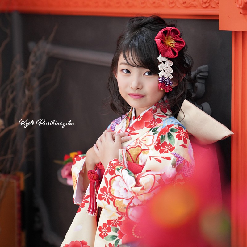 京都瑠璃雛菊 七五三 着物 7歳 フルセット 購入 販売 レトロ 『小町