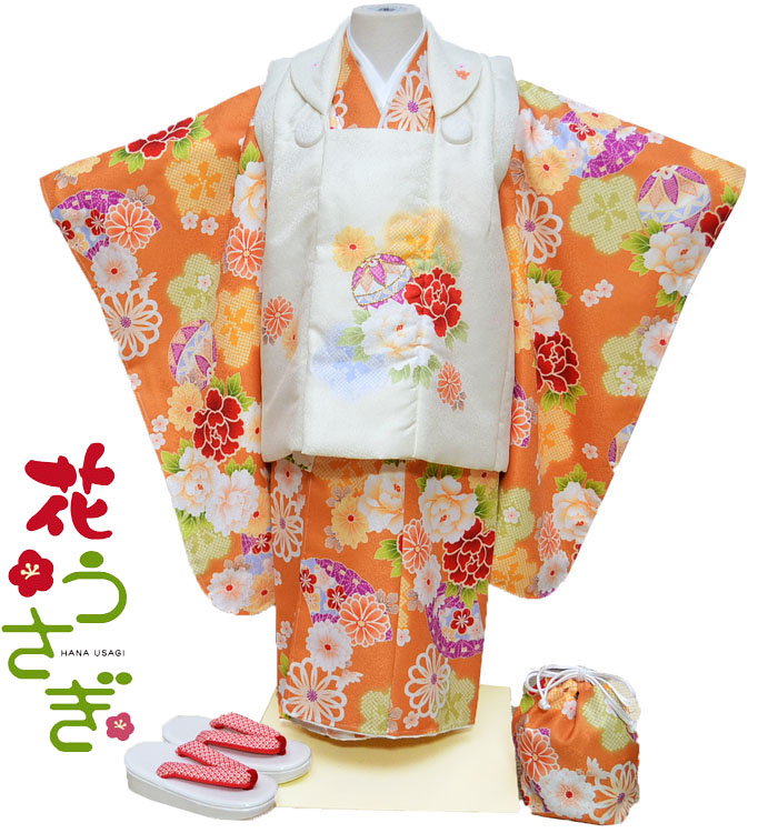 七五三 着物 3歳 女の子 被布セット 花うさぎ ブランド クリーム