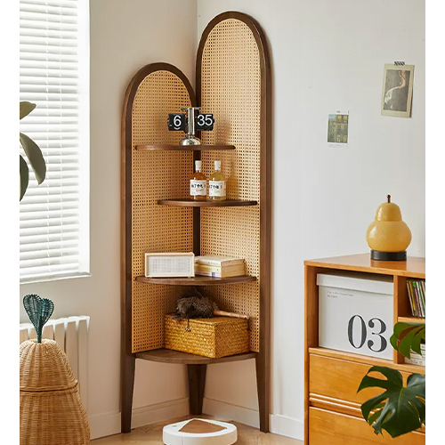 期間限定セール☆コーナーラック 木製 ラタン調 スリム 天然木