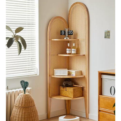 期間限定セール☆コーナーラック 木製 ラタン調 スリム 天然木