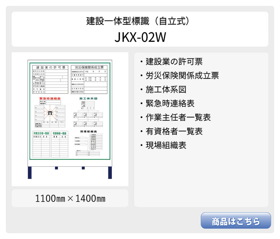 建設一体型標識 JX-04 壁貼りタイプ PP製 建設業の許可票 / 労災保険