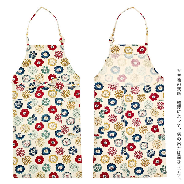KIMONOMACHI エプロン「生成り色 編み物風のお花」日本製 オシャレ