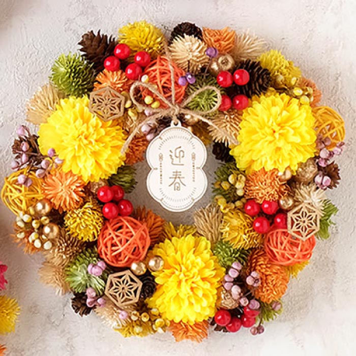 お正月リース おしゃれ おみくじ付 華やぎ 迎春 リース 玄関 ドア 飾り