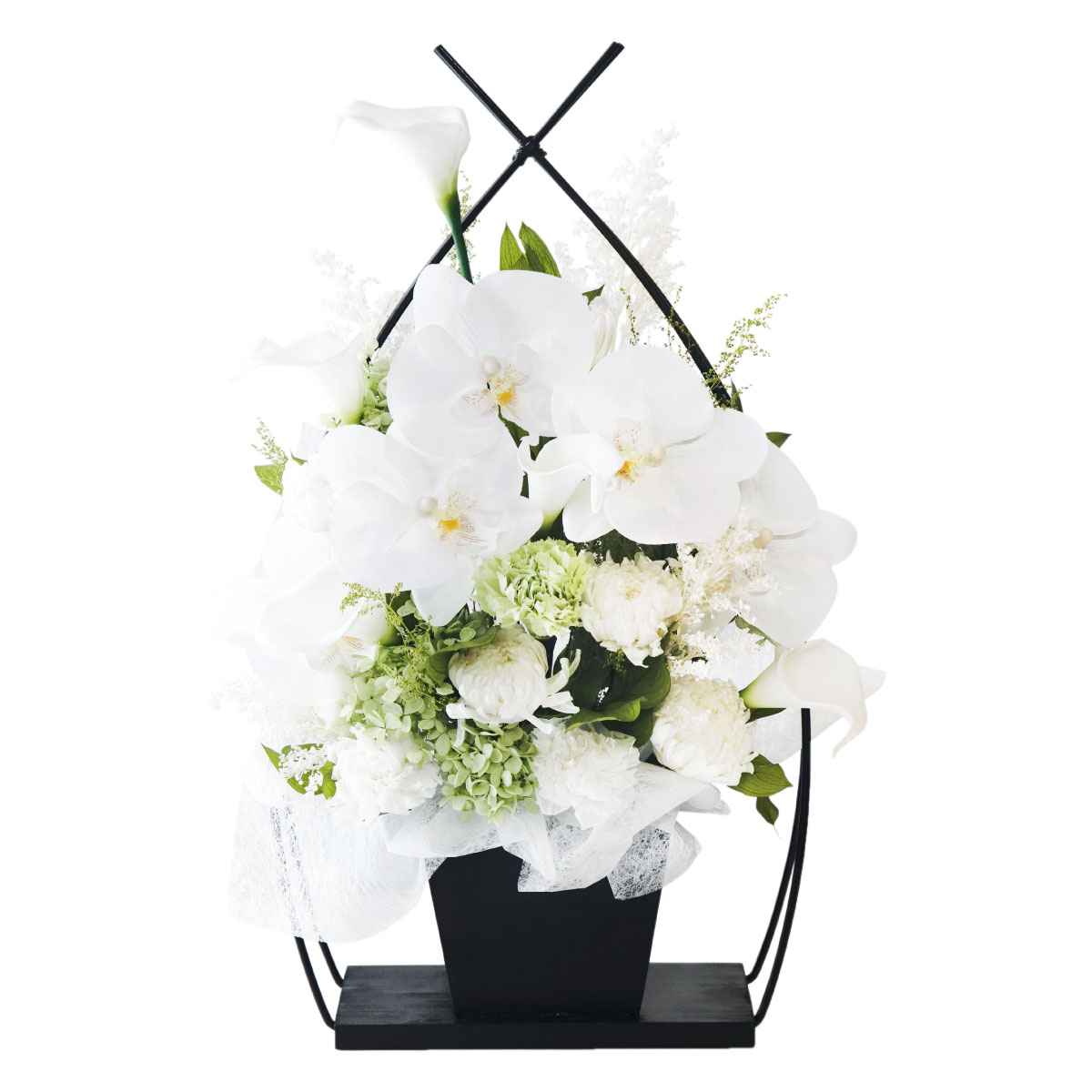 お悔やみ 花 お供え 花かご 胡蝶蘭 プリザーブドフラワー 造花 仏花