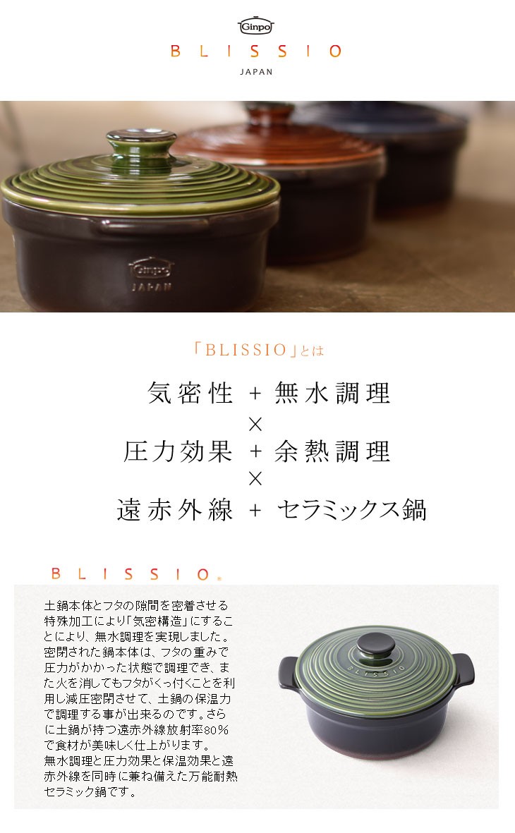土鍋 国産 BLISSIO（ブリシオ） キャセロール 無水調理鍋 銀峯 21 ガス