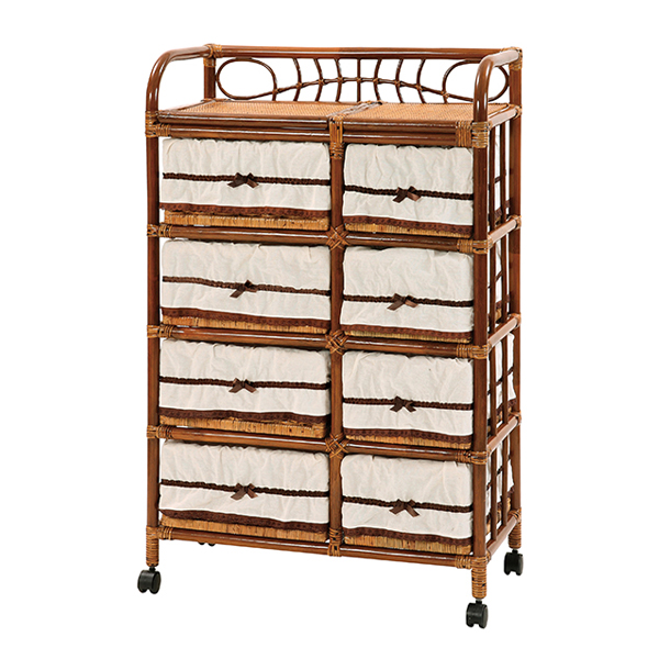 家具 籐家具 インテリア ランドリー チェスト 3段 棚 キャスター付き