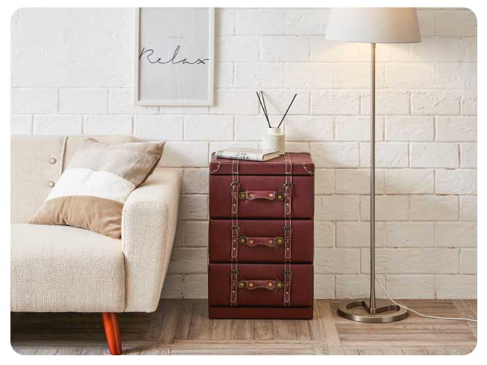 トランク風 ボックスチェスト 幅40cm 3段 アンティーク調 レトロ調