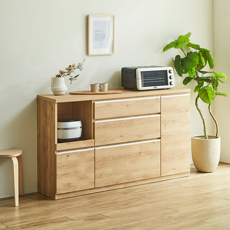 KAGUCOCO ロータイプ 食器棚 キッチンカウンター レンジ台 収納 完成品