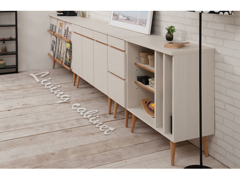 脚付きキャビネット 幅110 ナチュラル ホワイト リビングキャビネット