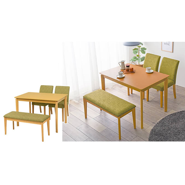 ダイニングセット 4人用 ダイニングテーブル 椅子 2脚 ベンチ グレー