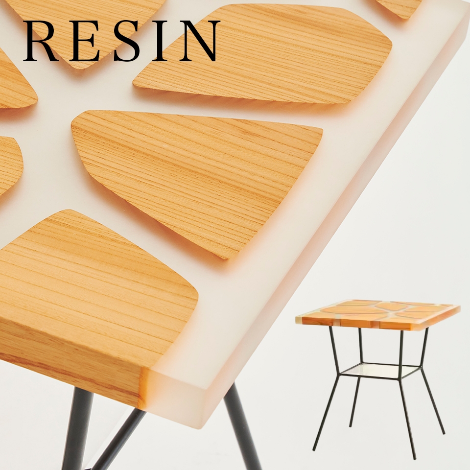 レジンテーブル 日本製 正方形 欅 けやき リバーテーブル サイド