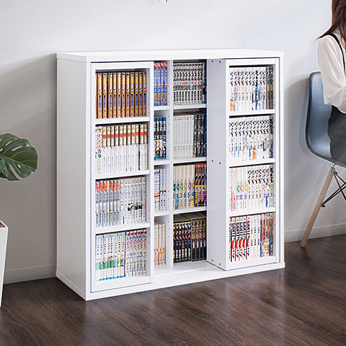 本棚 スライド本棚 全段B6 幅90 奥深 ダブルスライド CDラック DVD収納