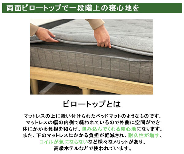 マットレス ワイドダブル 厚さ24cm ポケットコイル ニット生地 両面