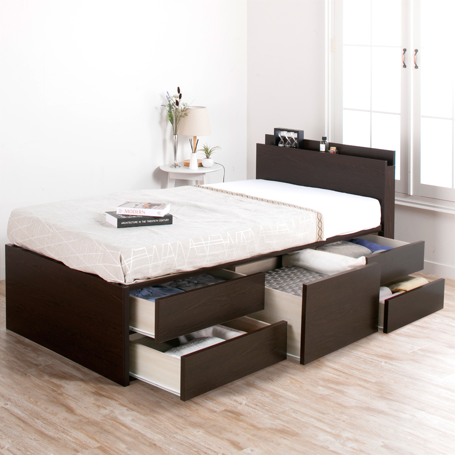 収納付ベッド シングルベッド ベッドフレーム ショート 5杯引出 日本製