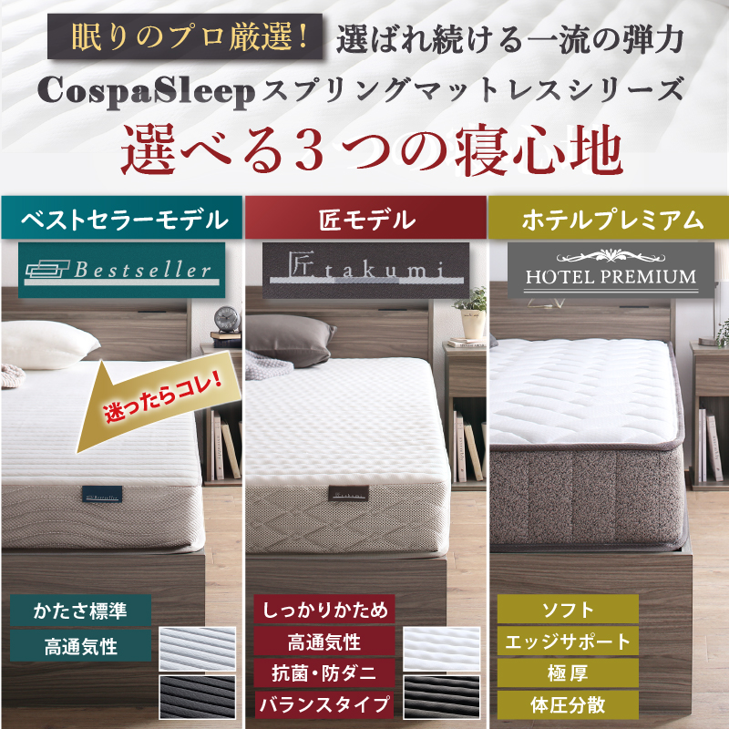 シングルベッド ホテルプレミアム マットレス付き 高密度ポケット