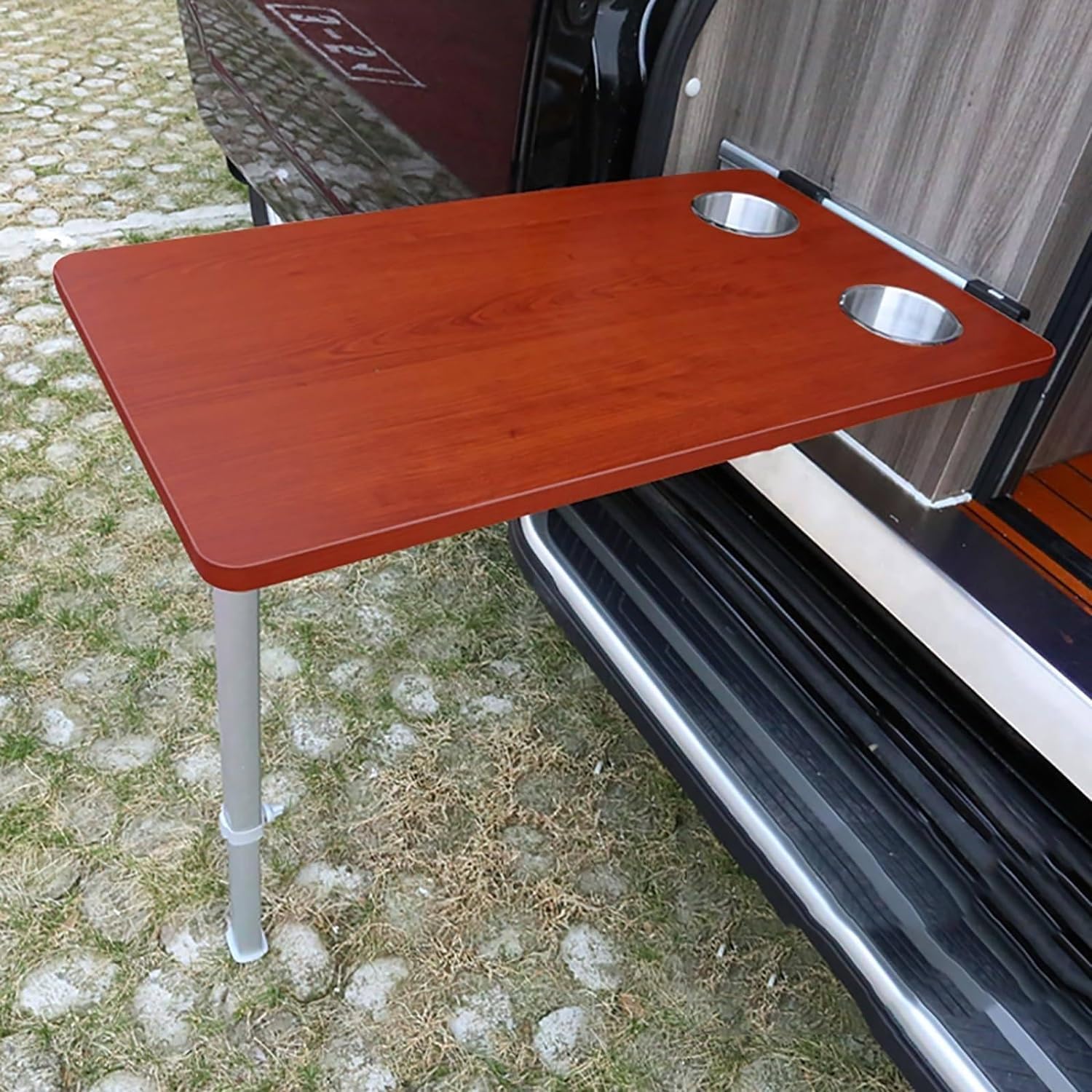 RVサイドハンギング折りたたみテーブル2カップスロット+伸縮テーブル脚