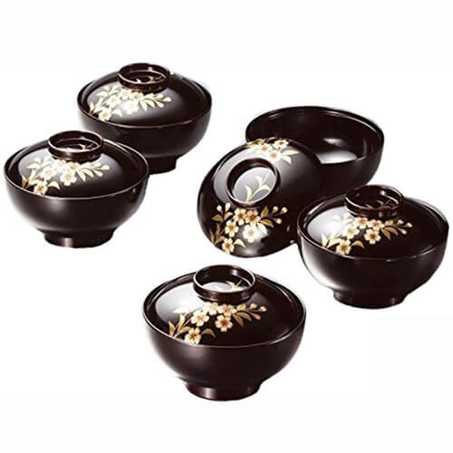 雑煮椀 蓋付き 5客セット 円山吸物椀揃(溜)漆お椀 日本製 北市漆器