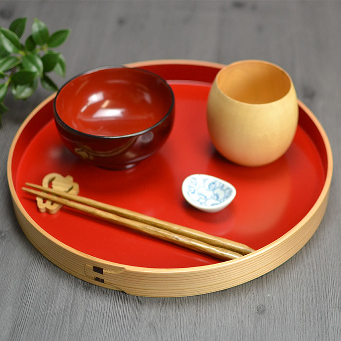 曲げわっぱ まげわっぱ お盆 トレー 丸盆 茶盆 内朱 秋田杉 大館工芸社