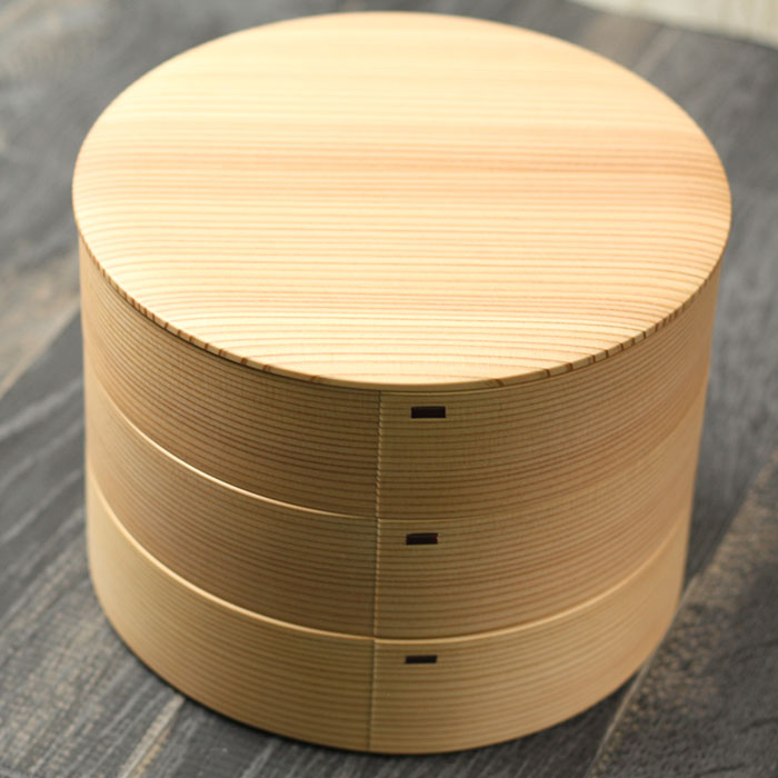 重箱 3段 曲げわっぱ まげわっぱ 大館工芸社 日本製 丸 三段重 白木