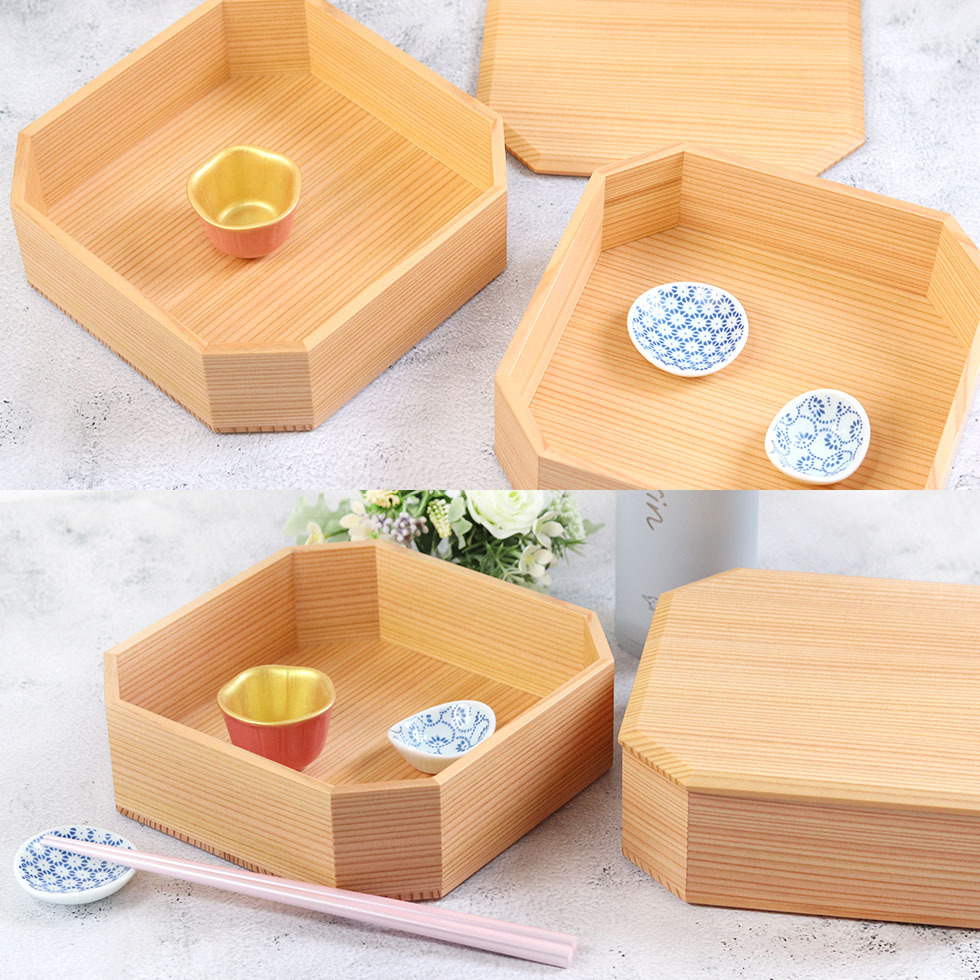 重箱 二段 おしゃれ 日本製 2段 隅切二段重 6寸 白木 箱入り 秋田杉