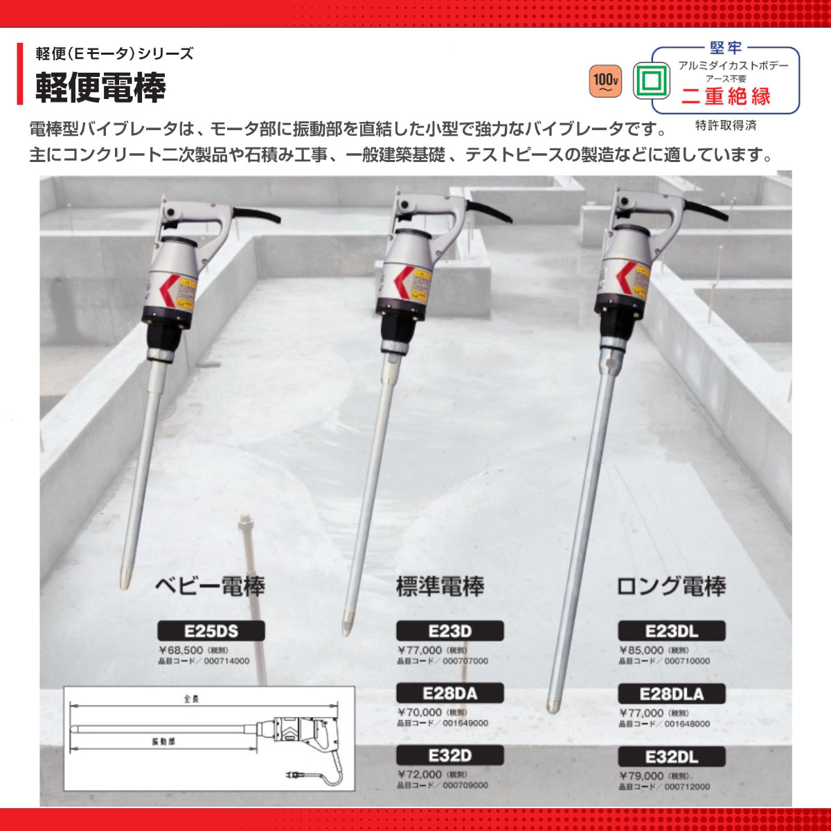 EXEN（エクセン） 軽便電棒 E28DA 軽便バイブレーター 標準電棒