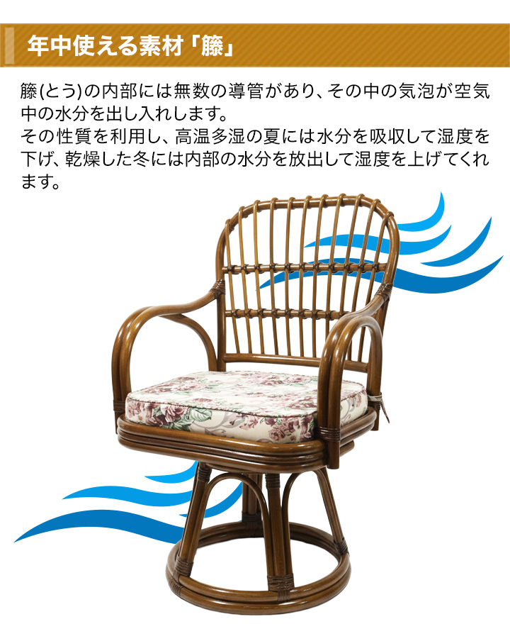 座椅子 回転椅子 チェア 快適生活 天然籐の回転チェア ハイタイプ 高齢