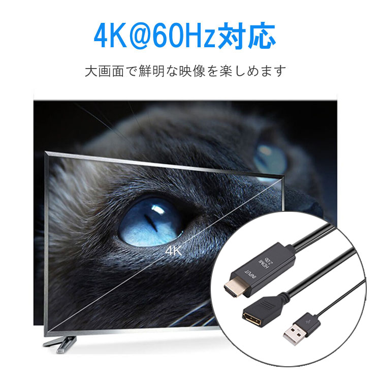 HDMI to DisplayPort 変換アダプタ オス ディスプレイポート メス 変換