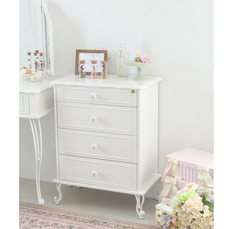 リルデココ パール4段チェスト タンス 安い 猫脚 姫系 白家具 ピンク