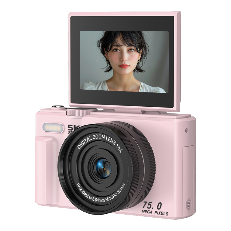 デジタルカメラ 5K 7500万画素 18倍ズーム 180°回転 オートフォーカス