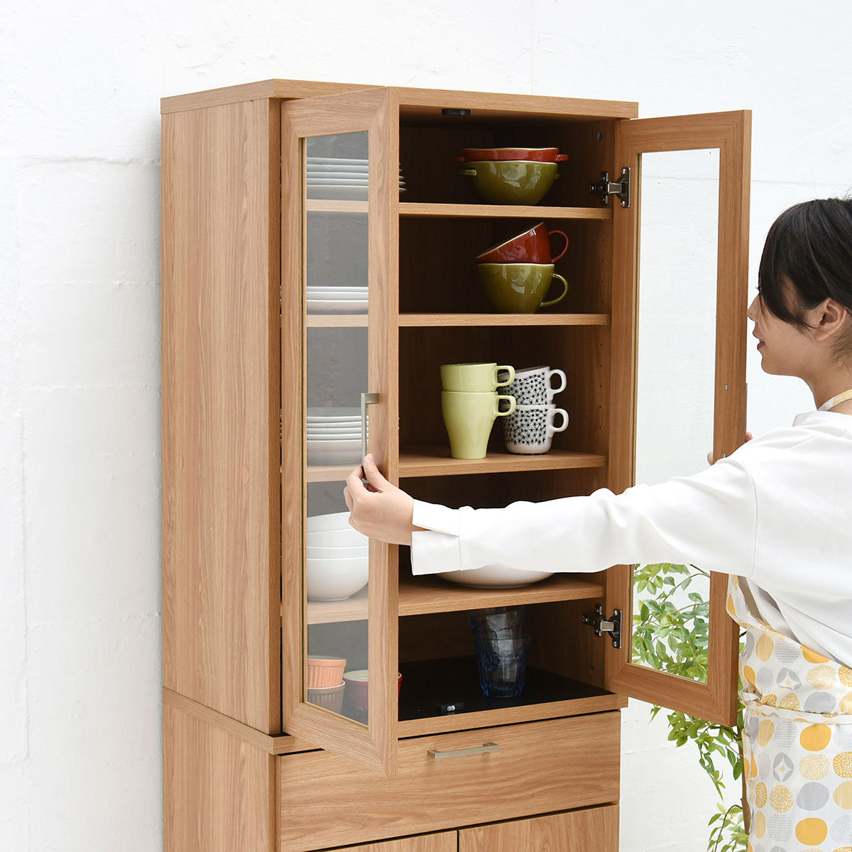 食器棚 幅60.5cm カップボード 扉付 北欧風 Keittio （ 食器 収納