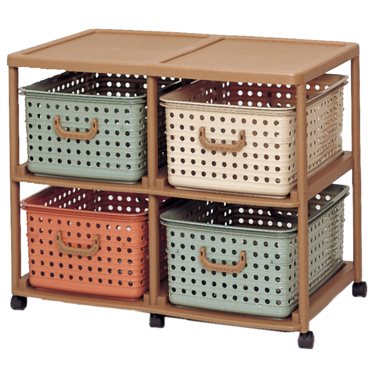 おもちゃ箱 幅87cm バスケットラック 2段 キャスター付き バスケット 4
