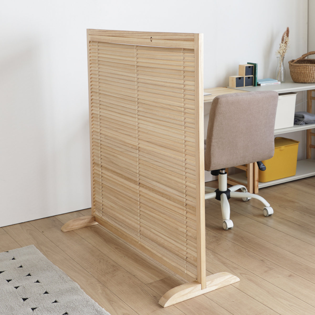 弘益 衝立 1連 高さ119cm 天然木 桐 折りたたみ ルーバタイプ 間仕切り