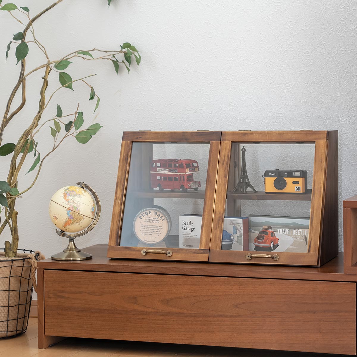 HAGiHARA（萩原） ガラスケース 幅60cm 2段 カウンター上収納 可動棚