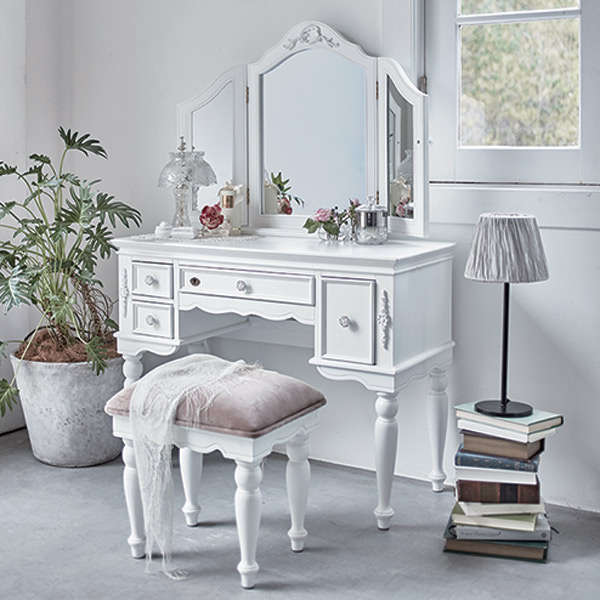 HAGiHARA（萩原） ドレッサーセット 三面鏡 スツール付 姫系