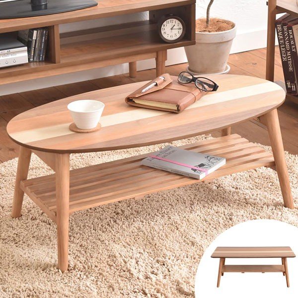 ローテーブル 座卓 突板寄木 YOGEAR 幅88cm オーバル （ テーブル