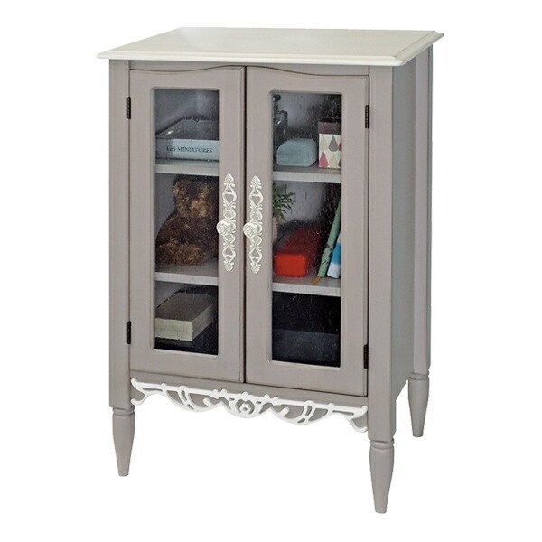キャビネット ガラス扉 フレンチシャビー Belle 幅55cm （ 本棚 収納棚