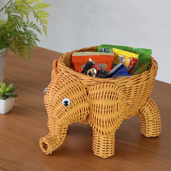 籐 ミニバスケット ゾウ ラタン製 幅20cm （ 動物 アニマル かご