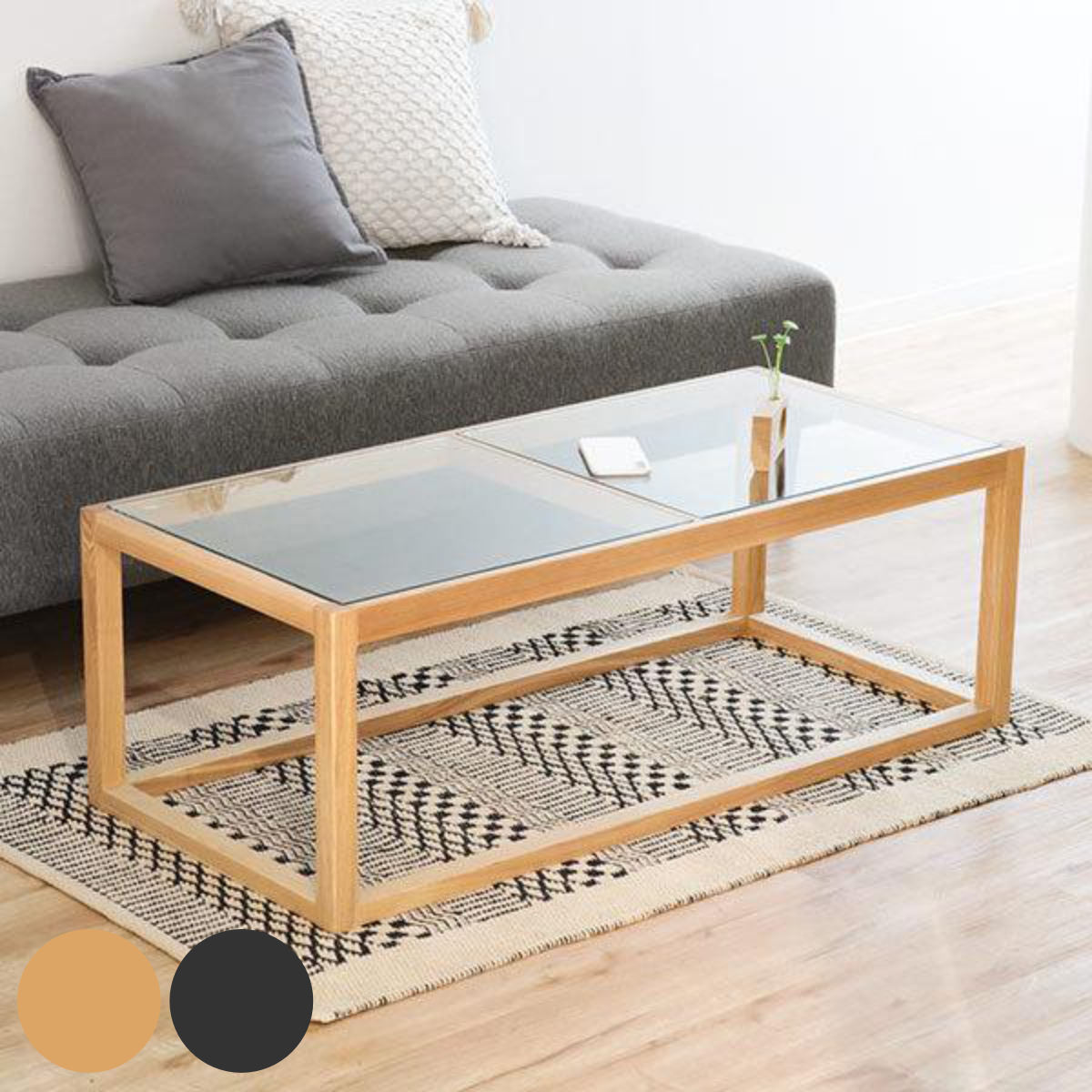 東谷 センターテーブル 幅110cm ガラステーブル ガラス天板 木製 天然