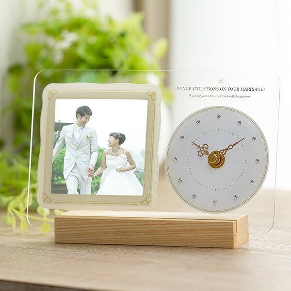 ノア精密 フォトフレーム 時計 結婚祝い プレゼント アイボリー
