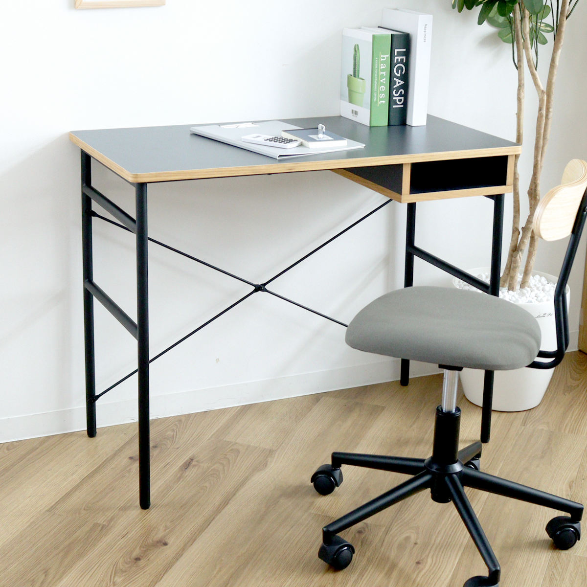 弘益 ワークデスク 幅90cm 棚付 木製 メラミン スチール （ パソコン