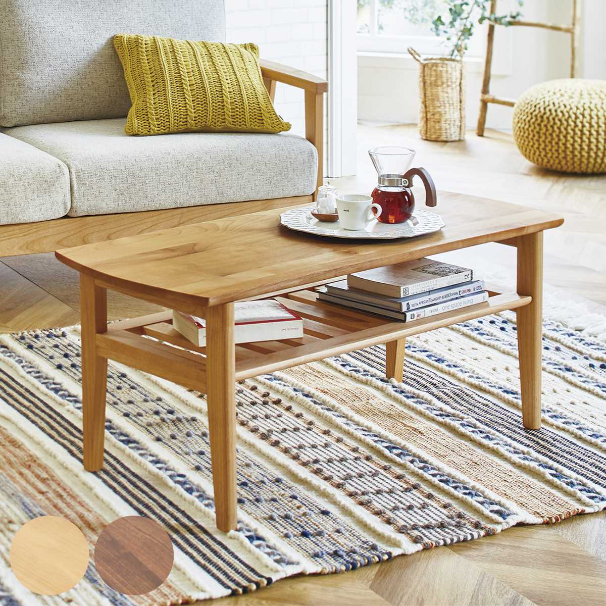 センターテーブル 幅102cm 棚付き 木製 （ 開梱設置 テーブル ロー