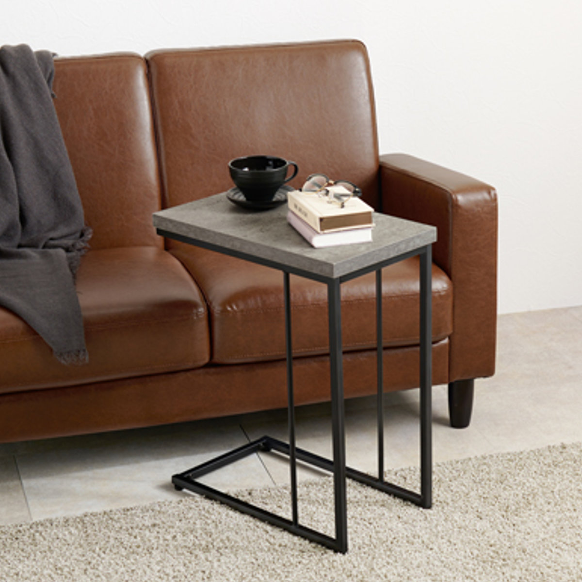 HAGiHARA（萩原） サイドテーブル スリム 軽量 お手入れ簡単 コの字型