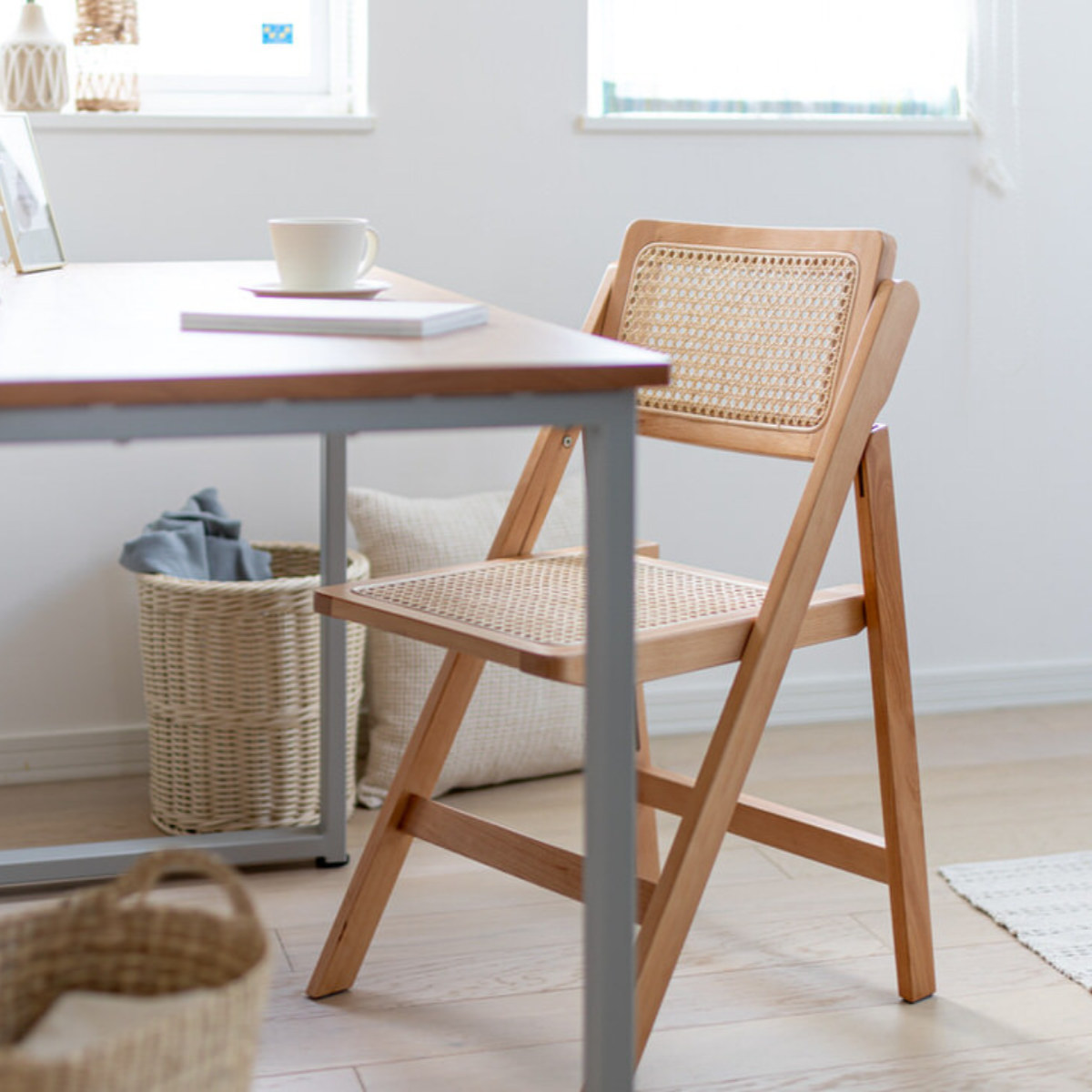 弘益 Mash チェア ラタン 座面高41.5cm 天然木 折りたたみ （ 椅子