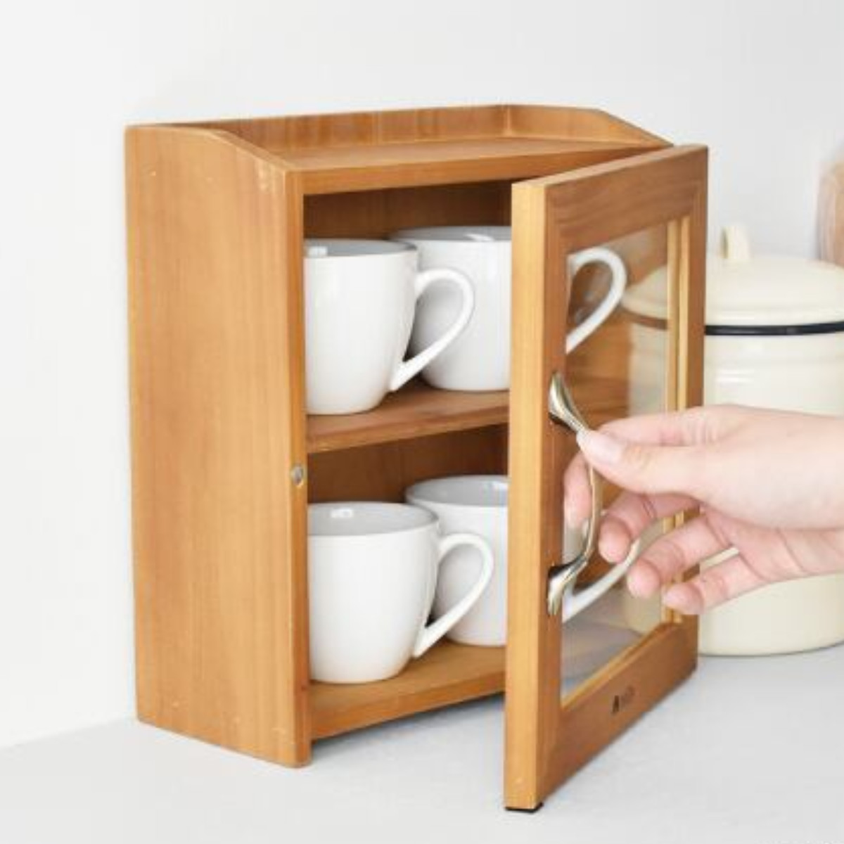 現代百貨 ミニキャビネット 木製 2段 ガラス扉付き tidily （ 小物収納